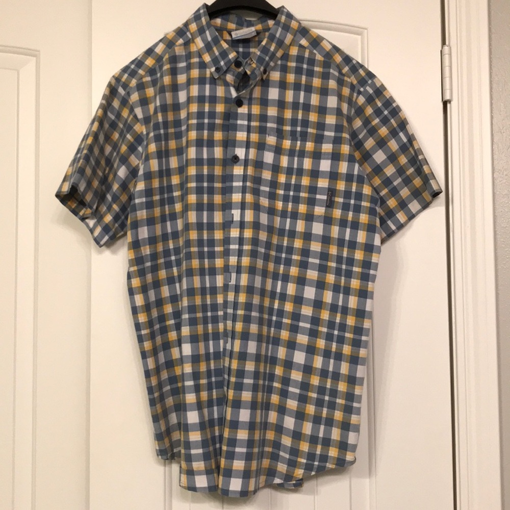 Blue, yellow and white plaid Columbia Shirt